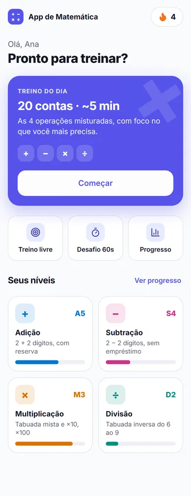 Tela inicial do app do Calculando Rápido